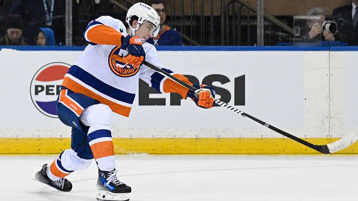 Jan 29, 2026; New York, New York, USA; New York Islanders defenseman Matthew Schaefer (48) attempts a shot and scores a goal against the New York Rangers during the second period at Madison Square Garden. Mandatory Credit: Dennis Schneidler-Imagn Images Jan 29, 2026; New York, New York, USA; New York Islanders defenseman Matthew Schaefer (48) attempts a shot and scores a goal against the New York Rangers during the second period at Madison Square Garden. Mandatory Credit: Dennis Schneidler-Imagn Images