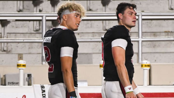 Indiana Hoosiers quarterbacks Tayven Jackson (left) and Kurtis Rourke (right.)