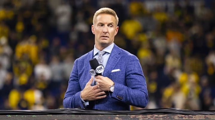 Dec 4, 2021; Indianapolis, IN, USA; Fox Sports analyst Joel Klatt during the Michigan Wolverines game against the Iowa Hawkeyes in the Big Ten Conference championship game at Lucas Oil Stadium. Mandatory Credit: Mark J. Rebilas-Imagn Images