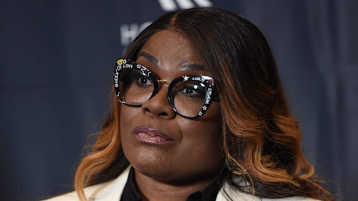 SHERYL SWOOPES wearing her Houston Sports Hall of Fame jacket on April 20, 2022. SHERYL SWOOPES wearing her Houston Sports Hall of Fame jacket on April 20, 2022.