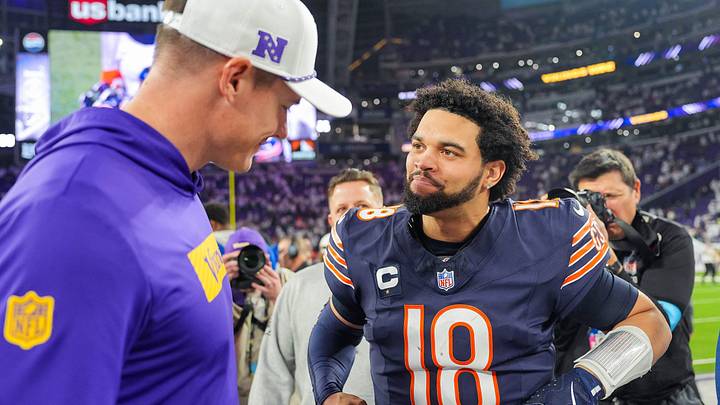 Dec 16, 2024; Minneapolis, Minnesota, USA; Chicago Bears quarterback Caleb Williams (18) talks to Minnesota Vikings head coach Kevin O'Connell after the game quarter at U.S. Bank Stadium. Mandatory Credit: Brad Rempel-Imagn Images Dec 16, 2024; Minneapolis, Minnesota, USA; Chicago Bears quarterback Caleb Williams (18) talks to Minnesota Vikings head coach Kevin O'Connell after the game quarter at U.S. Bank Stadium. Mandatory Credit: Brad Rempel-Imagn Images