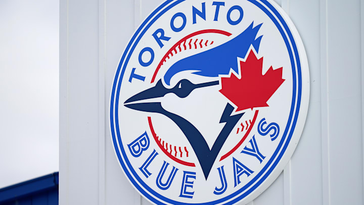Mar 6, 2021; Dunedin, Florida, USA; A detailed view of the Toronto Blue Jays logo on a building at TD Ballpark during the spring training game between the Toronto Blue Jays and the Philadelphia Phillies. Mandatory Credit: Jasen Vinlove-Imagn Images Mar 6, 2021; Dunedin, Florida, USA; A detailed view of the Toronto Blue Jays logo on a building at TD Ballpark during the spring training game between the Toronto Blue Jays and the Philadelphia Phillies. Mandatory Credit: Jasen Vinlove-Imagn Images