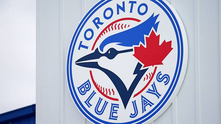 Mar 6, 2021; Dunedin, Florida, USA; A detailed view of the Toronto Blue Jays logo on a building at TD Ballpark during the spring training game between the Toronto Blue Jays and the Philadelphia Phillies. Mandatory Credit: Jasen Vinlove-USA TODAY Sports
