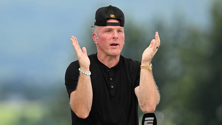Aug 03, 2026; Latrobe, PA, USA;  Pat McAfee records a segment of The Pat McAfee Show at Pittsburgh Steelers Training camp at Saint Vincent College. Mandatory Credit: Barry Reeger-Imagn Images
