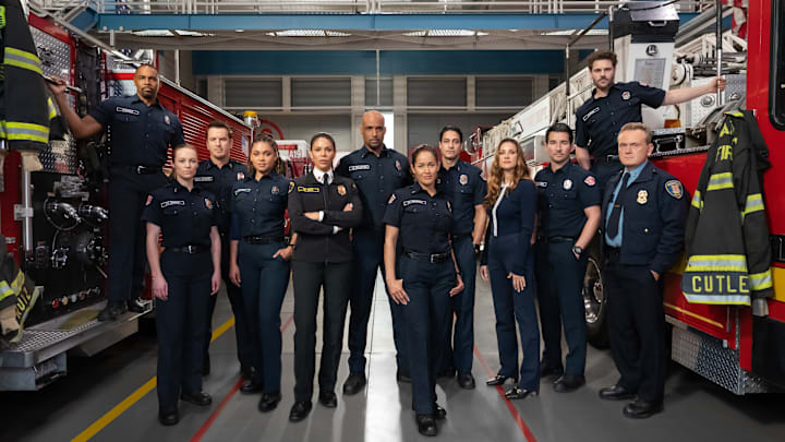 STATION 19 - ABC's "Station 19" stars Jason George as Ben Warren, Danielle Savre as Maya Bishop, Josh Randall as Captain Sean Beckett, Barrett Doss as Victoria Hughes, Merle Dandridge as Fire Chief Natasha Ross, Boris Kodjoe as Captain Robert Sullivan, Jaina Lee Ortiz as Andy Herrera, Carlos Miranda as Theo Ruiz, Stefania Spampinato as Dr. Carina DeLuca, Jay Hayden as Travis Montgomery, Grey Damon as Jack Gibson, and Pat Healy as Michael Dixon. (ABC/James Clark)