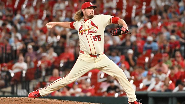 Sep 12, 2026; St. Louis, Missouri, USA;  St. Louis Cardinals pitcher Ryne Stanek (55) delivers against the Chicago White Sox during the sixth inning at Busch Stadium.  Mandatory Credit: Jeff Le-Imagn Images