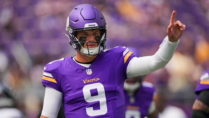 Aug 9, 2025; Minneapolis, Minnesota, USA; Minnesota Vikings quarterback J.J. McCarthy (9) before the game against the Houston Texans at U.S. Bank Stadium. Mandatory Credit: Brad Rempel-Imagn Images Aug 9, 2025; Minneapolis, Minnesota, USA; Minnesota Vikings quarterback J.J. McCarthy (9) before the game against the Houston Texans at U.S. Bank Stadium. Mandatory Credit: Brad Rempel-Imagn Images