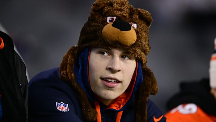 A Chicago Bears fan looks on before the game against the Seattle Seahawks at Soldier Field.