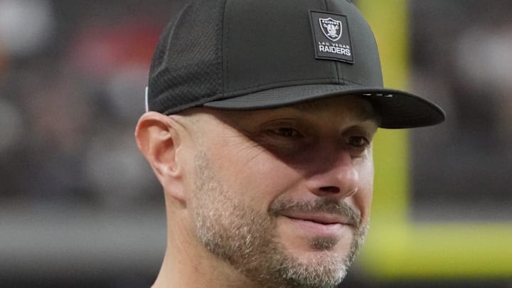 Jan 4, 2026; Paradise, Nevada, USA; Las Vegas Raiders general manager John Spytek reacts during the game against the Kansas City Chiefs at Allegiant Stadium. Mandatory Credit: Kirby Lee-Imagn Images Jan 4, 2026; Paradise, Nevada, USA; Las Vegas Raiders general manager John Spytek reacts during the game against the Kansas City Chiefs at Allegiant Stadium. Mandatory Credit: Kirby Lee-Imagn Images