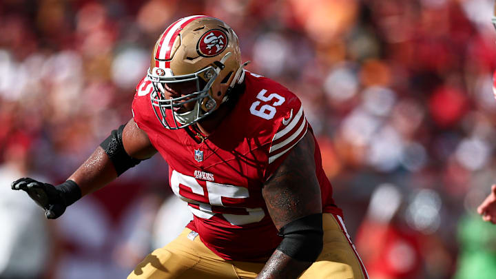 Offensive guard Aaron Banks during an NFL matchup between the San Francisco 49ers and Tampa Bay Buccaneers