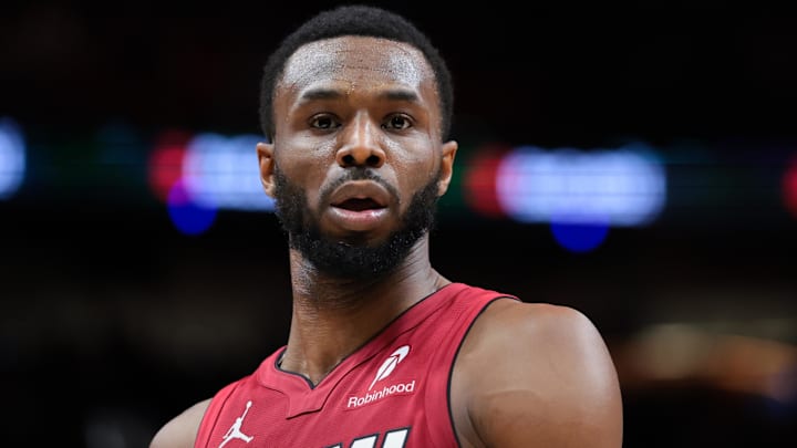 Miami Heat forward Andrew Wiggins (22) looks on (Mandatory Credit: Sam Navarro-Imagn Images)