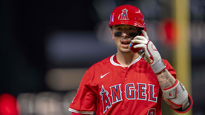 Sep 9, 2024; Minneapolis, Minnesota, USA; Los Angeles Angels shortstop Zach Neto (9) reacts after striking out against the Minnesota Twins in the fourth inning at Target Field. Mandatory Credit: Jesse Johnson-Imagn Images Sep 9, 2024; Minneapolis, Minnesota, USA; Los Angeles Angels shortstop Zach Neto (9) reacts after striking out against the Minnesota Twins in the fourth inning at Target Field. Mandatory Credit: Jesse Johnson-Imagn Images