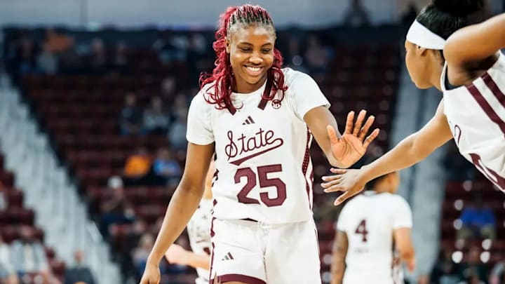 Mississippi State Forward Favour Nwaedozi (#25) during the game between the Tennessee Lady Volunteers and the Mississippi State Bulldogs at Humphrey Coliseum in Starkville, MS.