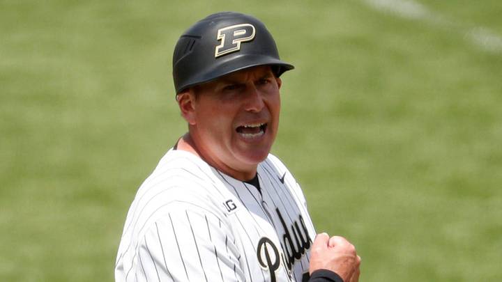 Purdue head coach Greg Goff yells down the field during the NCAA baseball game. Purdue head coach Greg Goff yells down the field during the NCAA baseball game.