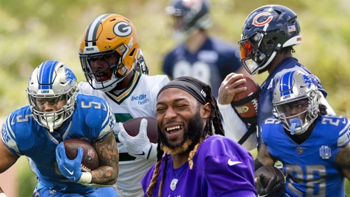 NFC North running backs David Montgomery, Josh Jacobs, Aaron Jones, D'Andre Swift and Jahmyr Gibbs. 