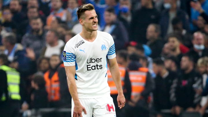 Arkadiusz Milik grimaçant lors du Classique entre l'OM et le PSG (0-0) en octobre dernier.