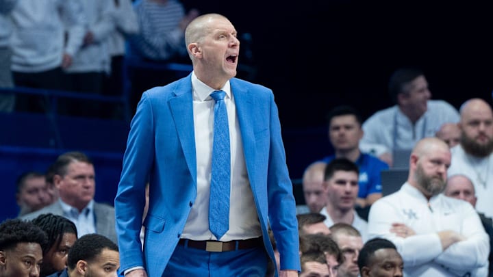 Kentucky Wildcats head coach Mark Pope calls out to his team during their game against the Louisville Cardinals on Saturday, Dec. 14, 2024 at Rupp Arena in Lexington, Ky. Kentucky Wildcats head coach Mark Pope calls out to his team during their game against the Louisville Cardinals on Saturday, Dec. 14, 2024 at Rupp Arena in Lexington, Ky.
