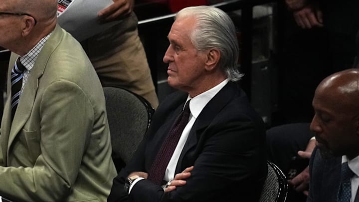 Jun 9, 2023; Miami, Florida, USA; Miami Heat president Pat Riley looks on during the second half in game four of the 2023 NBA Finals against the Denver Nuggets at Kaseya Center. Mandatory Credit: Jim Rassol-Imagn Images Jun 9, 2023; Miami, Florida, USA; Miami Heat president Pat Riley looks on during the second half in game four of the 2023 NBA Finals against the Denver Nuggets at Kaseya Center. Mandatory Credit: Jim Rassol-Imagn Images