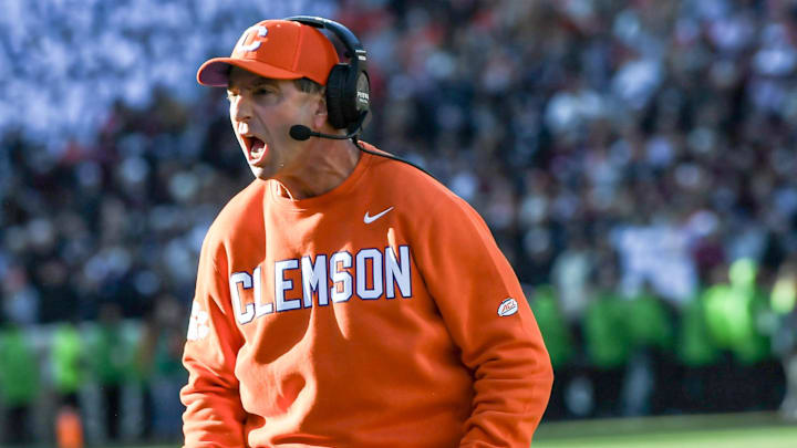 Nov 30, 2024; Clemson, South Carolina, USA; Clemson head coach Dabo Swinney during the fourth quarter at Memorial Stadium.