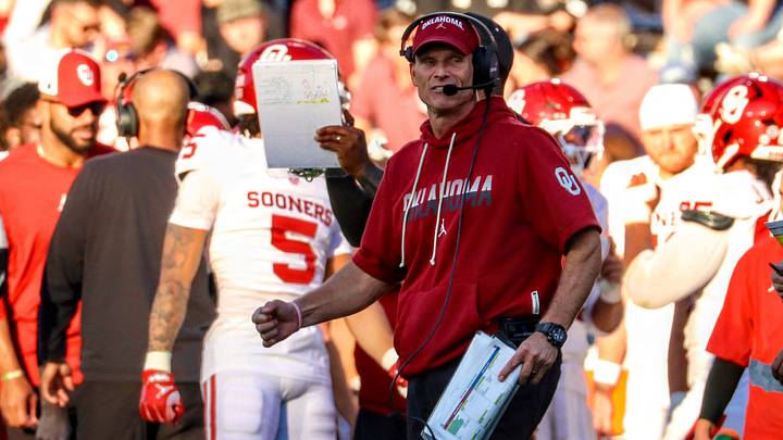 Oklahoma coach Brent Venables celebrates after a defensive stop against Mississippi State. Oklahoma coach Brent Venables celebrates after a defensive stop against Mississippi State.