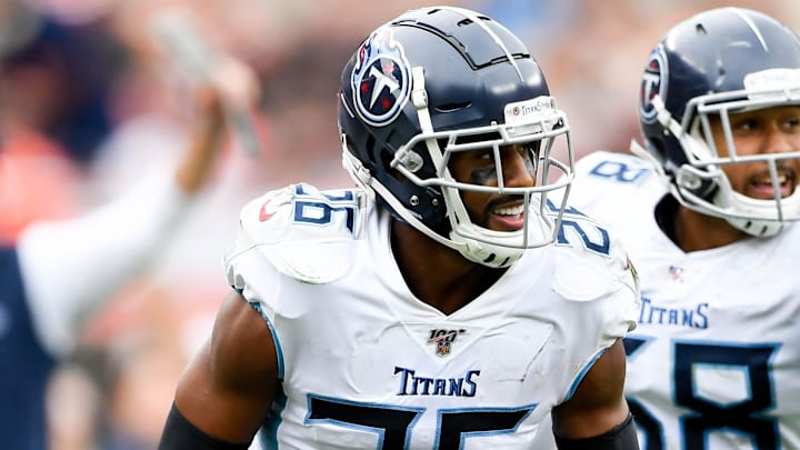 26 Logan Ryan, CB (How many Titans have worn the number: 10) Here, Tennessee Titans cornerback Ryan (26) celebrates his interception against the Cleveland Browns at FirstEnergy Stadium Sept. 8, 2019 in Cleveland, Ohio.
Gw55058 26 Logan Ryan, CB (How many Titans have worn the number: 10) Here, Tennessee Titans cornerback Ryan (26) celebrates his interception against the Cleveland Browns at FirstEnergy Stadium Sept. 8, 2019 in Cleveland, Ohio.
Gw55058