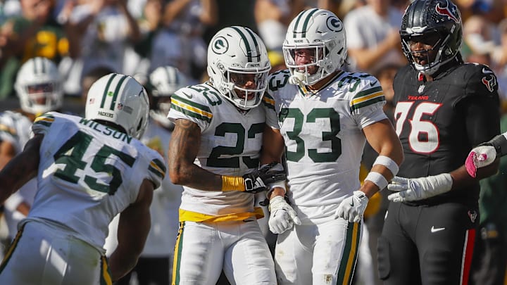 Green Bay Packers cornerback Jaire Alexander talks trash to Houston Texans running back Joe Mixon