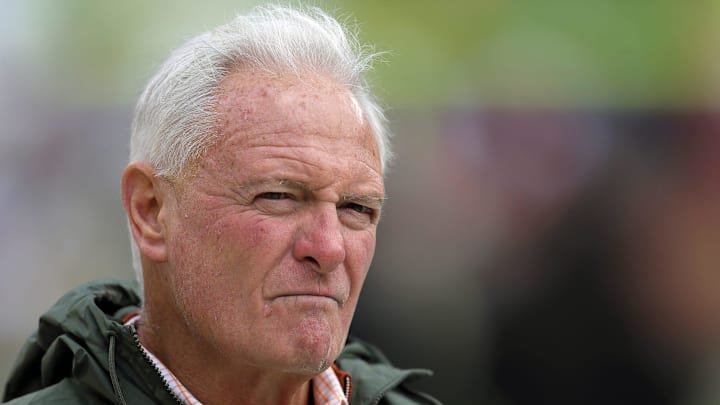 Cleveland Browns owner Jimmy Haslam watches the team warm up before an NFL football game at FirstEnergy Stadium against the Tampa Bay Buccaneers, Sunday, Nov. 27, 2022, in Cleveland, Ohio. 