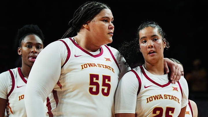 Audi Crooks (55) and Iowa State have some work to do in the Big 12 tournament to solidify their case for the Big Dance. 