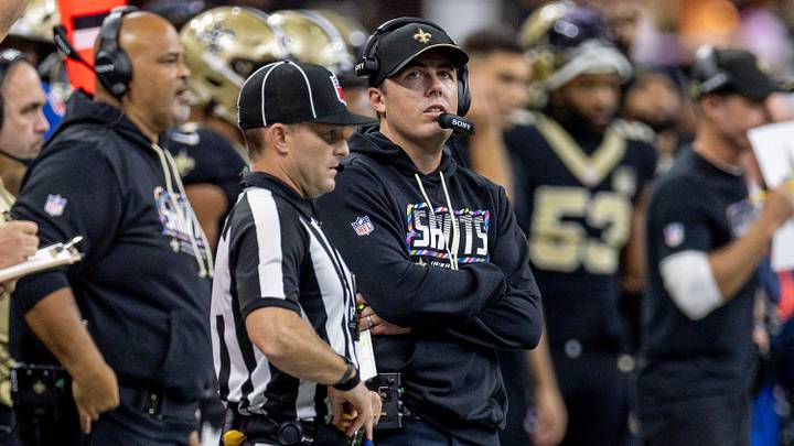 Oct 11, 2026; New Orleans, Louisiana, USA; New Orleans Saints head coach Kellen Moore looks on against Minnesota Vikings during the second half at Caesars Superdome. Mandatory Credit: Stephen Lew-Imagn Images Oct 11, 2026; New Orleans, Louisiana, USA; New Orleans Saints head coach Kellen Moore looks on against Minnesota Vikings during the second half at Caesars Superdome. Mandatory Credit: Stephen Lew-Imagn Images