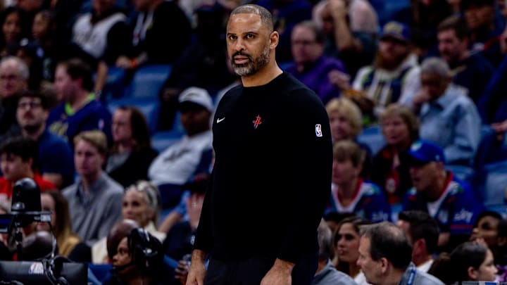 Mar 6, 2025; New Orleans, Louisiana, USA; Houston Rockets head coach Ime Udoka looks on against the New Orleans Pelicans during the first half at Smoothie King Center. Mandatory Credit: Stephen Lew-Imagn Images Mar 6, 2025; New Orleans, Louisiana, USA; Houston Rockets head coach Ime Udoka looks on against the New Orleans Pelicans during the first half at Smoothie King Center. Mandatory Credit: Stephen Lew-Imagn Images