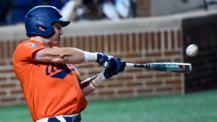 Auburn Tigers' Ike Irish (18) hits a three run home run against the NC State Wolfpack during the NCAA Regional Baseball Tournament at Plainsman Park in Auburn, Ala., on Sunday June 1, 2025.