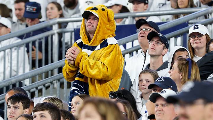 Sep 26, 2026; University Park, Pennsylvania, USA; A Penn State Nittany Lions fan looks on during the fourth quarter against the Wisconsin Badgers at West Shore Home Field at Beaver Stadium. Mandatory Credit: Matthew O'Haren-Imagn Images Sep 26, 2026; University Park, Pennsylvania, USA; A Penn State Nittany Lions fan looks on during the fourth quarter against the Wisconsin Badgers at West Shore Home Field at Beaver Stadium. Mandatory Credit: Matthew O'Haren-Imagn Images