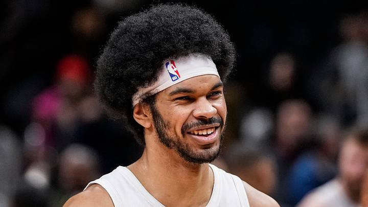 Cleveland Cavaliers center Jarrett Allen (31) reacts after defeating the Atlanta Hawks at State Farm Arena on January 20, 2024.