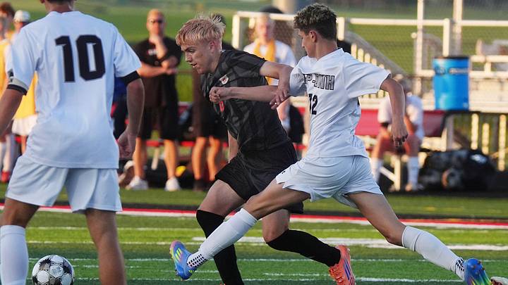 Gilbert William Terrones (6) and Aplington-Parkersburg's defense/wing Brayden Jara (12) battle for the ball during the first half in the 2A boys state soccer quarterfinal at Tiger Stadium on June 1, 2026 in Gilbert, Iowa Gilbert William Terrones (6) and Aplington-Parkersburg's defense/wing Brayden Jara (12) battle for the ball during the first half in the 2A boys state soccer quarterfinal at Tiger Stadium on June 1, 2026 in Gilbert, Iowa