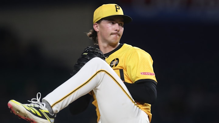 Aug 22, 2025; Pittsburgh, Pennsylvania, USA; Pittsburgh Pirates relief pitcher Bubba Chandler (57) throws a pitch during the seventh inning in his major league debut against the Colorado Rockies at PNC Park. Mandatory Credit: Charles LeClaire-Imagn Images