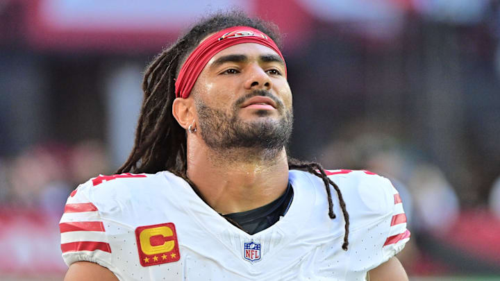 Jan 5, 2025; Glendale, Arizona, USA; San Francisco 49ers linebacker Fred Warner (54) looks on in the first half against the Arizona Cardinals at State Farm Stadium. Mandatory Credit: Matt Kartozian-Imagn Images Jan 5, 2025; Glendale, Arizona, USA; San Francisco 49ers linebacker Fred Warner (54) looks on in the first half against the Arizona Cardinals at State Farm Stadium. Mandatory Credit: Matt Kartozian-Imagn Images