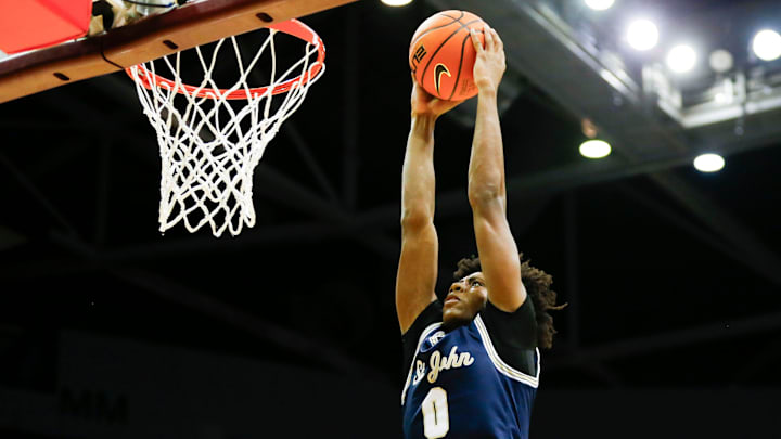 St. John Bosco's (Calif.) Brandon McCoy Jr. dunks the ball as the Braves take on the Central Bulldogs during the 39th Annual Bass Pro Shops Tournament of Champions at Great Southern Bank Arena on Thursday, Jan. 11, 2024.