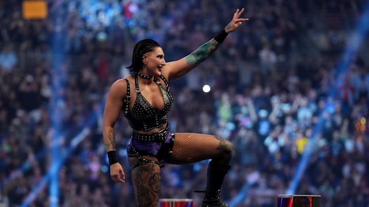 Jan 28, 2023: Rhea Ripley celebrates after winning the women's WWE Royal Rumble. Jan 28, 2023: Rhea Ripley celebrates after winning the women's WWE Royal Rumble.