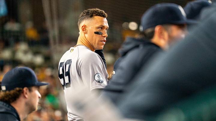 May 30, 2026; West Sacramento, California, USA; New York Yankees right fielder Aaron Judge (99) looks on during the seventh inning against the Athletics at Sutter Health Park. Mandatory Credit: Neville E. Guard-Imagn Images