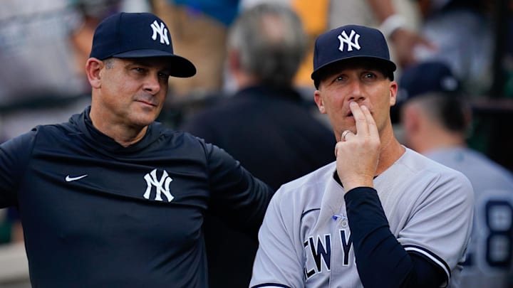 Jul 22, 2022; Baltimore, Maryland, USA; New York Yankees hitting coach Dillon Lawson (74) stands