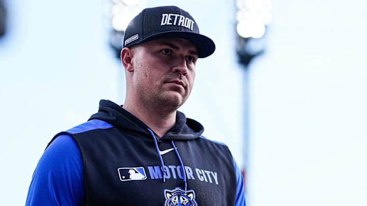 Detroit Tigers pitcher Tarik Skubal (29) walks into the dugout before the game against the Kansas City Royals at Comerica Park in Detroit on Friday, August 22, 2025.