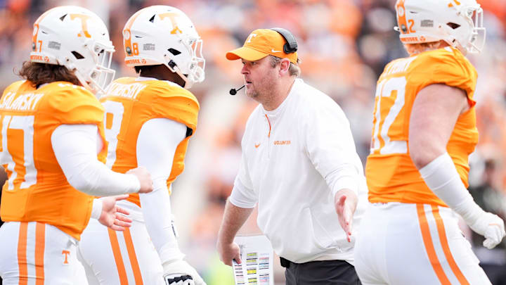 Tennessee head coach Josh Heupel during a college football game between Tennessee and UTEP at Neyland Stadium in Knoxville, Tenn., Saturday, Nov. 23, 2024.
