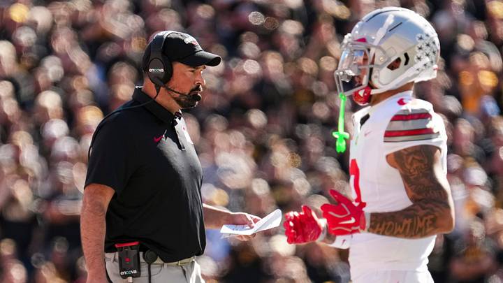 Oct. 3, 2026; Iowa City, IA; Ohio State Buckeyes head coach Ryan Day watches during the NCAA football game against the Iowa Hawkeyes at Kinnick Stadium. Photo by Adam Cairns/Columbus Dispatch Oct. 3, 2026; Iowa City, IA; Ohio State Buckeyes head coach Ryan Day watches during the NCAA football game against the Iowa Hawkeyes at Kinnick Stadium. Photo by Adam Cairns/Columbus Dispatch