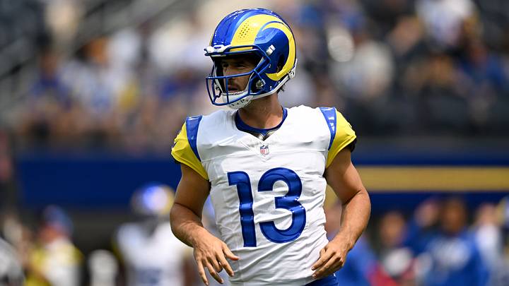 Aug 22, 2026; Inglewood, California, USA; Los Angeles Rams quarterback Stetson Bennett IV (13) reacts during the first quarter against the New Orleans Saints at SoFi Stadium. Mandatory Credit: Griffin Hooper-Imagn Images Aug 22, 2026; Inglewood, California, USA; Los Angeles Rams quarterback Stetson Bennett IV (13) reacts during the first quarter against the New Orleans Saints at SoFi Stadium. Mandatory Credit: Griffin Hooper-Imagn Images