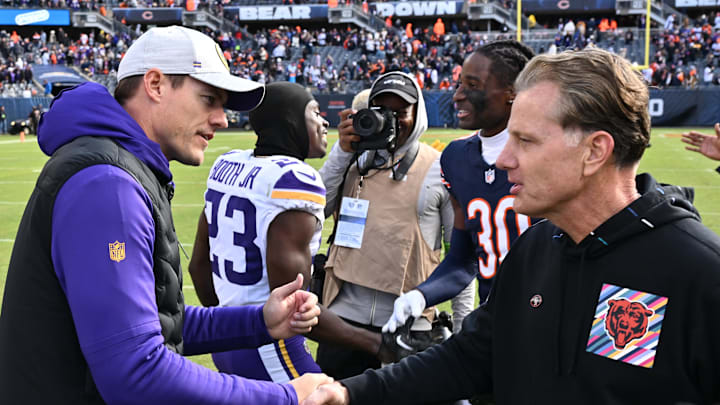 Matt Eberflus has had way too many of these divisional handshakes, here with Kevin O'Connell, after a defeat.