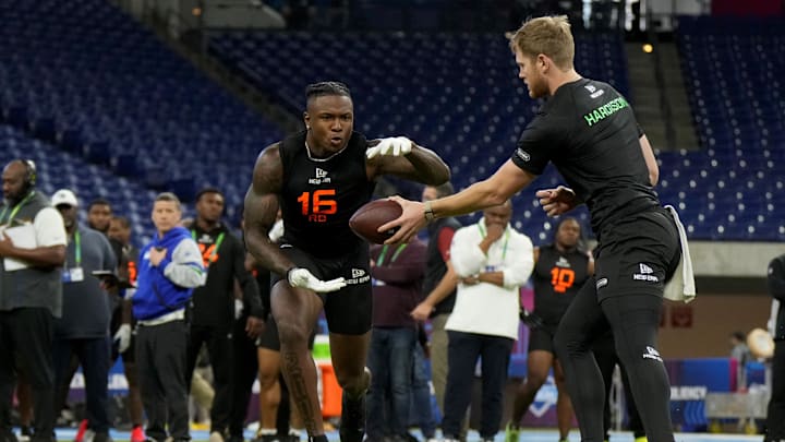 Iowa running back Kaleb Johnson during the 2025 NFL Combine. Iowa running back Kaleb Johnson during the 2025 NFL Combine.