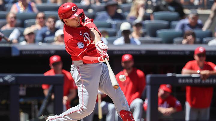 Jun 20, 2026; Bronx, New York, USA; Cincinnati Reds third baseman Sal Stewart (27) hits a two-run double in the third inning against the New York Yankees at Yankee Stadium. Mandatory Credit: Wendell Cruz-Imagn Images Jun 20, 2026; Bronx, New York, USA; Cincinnati Reds third baseman Sal Stewart (27) hits a two-run double in the third inning against the New York Yankees at Yankee Stadium. Mandatory Credit: Wendell Cruz-Imagn Images