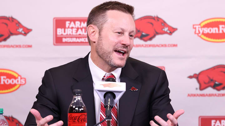 Arkansas Razorbacks coach Ryan Silverfield during his introductory press conference at Frank Broyles Center. 