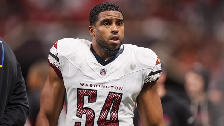 Sep 28, 2025; Atlanta, Georgia, USA; Washington Commanders linebacker Bobby Wagner (54) on the field during a game against the Atlanta Falcons at Mercedes-Benz Stadium. Mandatory Credit: Brett Davis-Imagn Images
