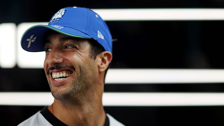 Daniel Ricciardo (3) walks in the paddock before the F1 Miami Grand Prix at Miami International Autodrome. Mandatory Credit: Peter Casey-Imagn Images